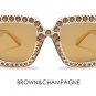 Fashion Rhinestone Inlay Oversized Square Sunglasses Women Elegant Brand Designer Big Mirror Sun Gla