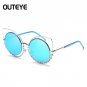 OUTEYE Diamond Cat Eye Sunglasses Women Round Mirror Sun Glasses Rhinestone Oversized Reflective Eye