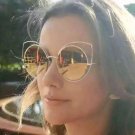 2017 New Round Lenses Big Hollow Metal Frame Cat Eye Sunglasses Women Fashion Vintage Cateye Mirror 