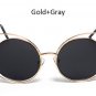 2017 New Round Lenses Big Hollow Metal Frame Cat Eye Sunglasses Women Fashion Vintage Cateye Mirror