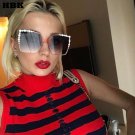 HBK 2017 Women Oversized Aviation Square Sunglasses Women Diamond New Fashion Brand Designer Black R