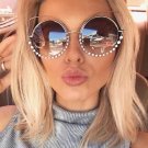 OUTEYE Rhinestone Cat Eye Sunglasses Women Round Mirror Sun Glasses Oversized Shades Coating Reflect