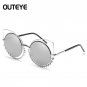 OUTEYE Rhinestone Cat Eye Sunglasses Women Round Mirror Sun Glasses Oversized Shades Coating Reflect