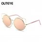 OUTEYE Rhinestone Cat Eye Sunglasses Women Round Mirror Sun Glasses Oversized Shades Coating Reflect