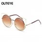 OUTEYE Rhinestone Cat Eye Sunglasses Women Round Mirror Sun Glasses Oversized Shades Coating Reflect