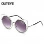 OUTEYE Rhinestone Cat Eye Sunglasses Women Round Mirror Sun Glasses Oversized Shades Coating Reflect