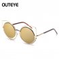 OUTEYE Rhinestone Cat Eye Sunglasses Women Round Mirror Sun Glasses Oversized Shades Coating Reflect