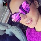 SHAUNA Fashion Purple Reflective Women Rimless Sunglasses Oversized Ladies Cateye Mirror Lens Sun Gl
