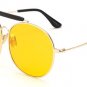 SHAUNA Oversize Double Bridges Women Round Sunglasses Vintage Men Blue Tinted Mirror Lens Glasses