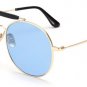 SHAUNA Oversize Double Bridges Women Round Sunglasses Vintage Men Blue Tinted Mirror Lens Glasses
