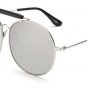 SHAUNA Oversize Double Bridges Women Round Sunglasses Vintage Men Blue Tinted Mirror Lens Glasses