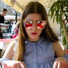 Ladies Fashion Cat Eye Sunglasses Retro Female Coating Mirror Unique Metal Frame Cateye Sun Glasses
