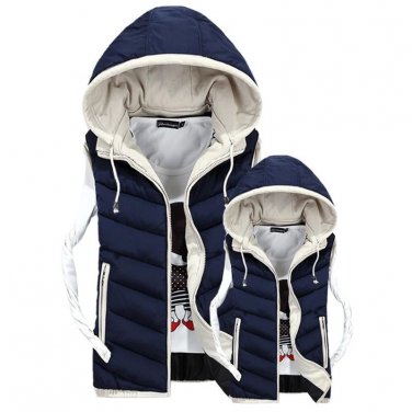4XL Plus Size Lover\'s Vest 2017 Winter Men Sleeveless Vest Jacket Coat Male Hooded Vests Cotton Pad