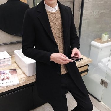 2017 New Winter Wool Coat Men Leisure Long Sections Woolen Coats Men\'s Pure Color Casual Fashion Ja