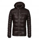 COUTUDI New Arrival Winter Coat Men Warm Waterproof Parka Coffee PU Leather Jacket Casual Puffer Jac