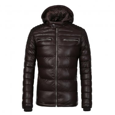 COUTUDI New Arrival Winter Coat Men Warm Waterproof Parka Coffee PU Leather Jacket Casual Puffer Jac