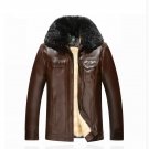New men\'s leather jacket winter thick fur collar wool middle-aged leather PU coat coat jaqueta de c
