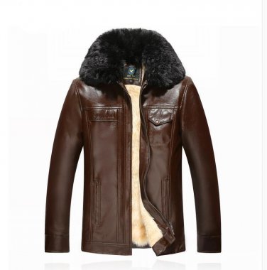 New men\'s leather jacket winter thick fur collar wool middle-aged leather PU coat coat jaqueta de c
