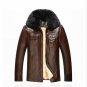 New men\'s leather jacket winter thick fur collar wool middle-aged leather PU coat coat jaqueta de c