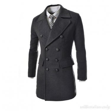 Men Slim Wool Blend Peacoat Autumn Winter Warm Double Breasted Jacket Cashmere Down Coat Male Classi