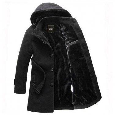 2017 Men Thick Warm Winter Trench Coat Long Section Fleece Jacket Overcoat XXXL Turn Down Collar Sin