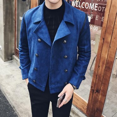 Winter Royal Blue Mens Jackets Double Breasted Jackets Mens Bomber Jackets 2018 Deerskin Chaquetas H