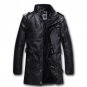 Black Locomotive Mens Leather Trench Coat Long Section Lining Faux Fur Slim Fit Jacket Winter Fleece