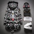 winter fashion camouflage fur hooded thicken cotton liner coat men irregularity length jackets mens 