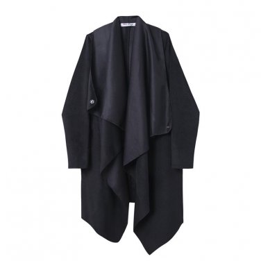 Unique Men\'s Woolen Blends Medium-long Trench Coat Black Fashion Covered Buttons Brand Outwear Coat