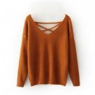 2017 early autumn new woman Korean style back deep V tied rope long sleeves solid color loose sweate