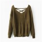 2017 early autumn new woman Korean style back deep V tied rope long sleeves solid color loose sweate