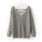 2017 early autumn new woman Korean style back deep V tied rope long sleeves solid color loose sweate