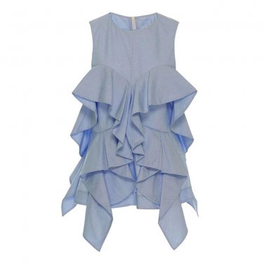 Peter Pan Collar Sleeveless Blue Day Top