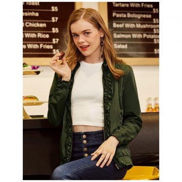Asymmetrical Neck Pure Color Dark Green Classic Party Bomber Jacket