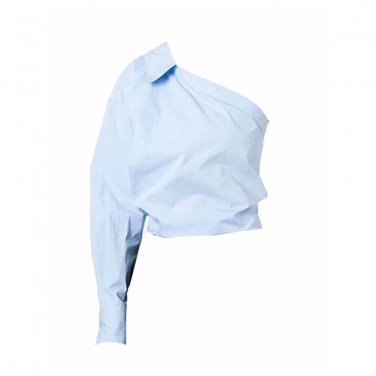 One Shoulder Pure Color Blue Fashion Vocation Blouse