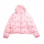 Winter Women Cotton Parkas Short Padded Jacket with All Over Heart Print Pink Puffer Jackets Fashion