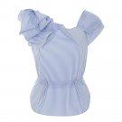 Square Neck Stripes Blue Fashion Daily Casual Blouse