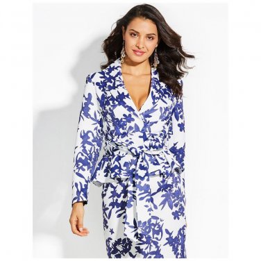 White Flower Deep V Neck Trench Jacket