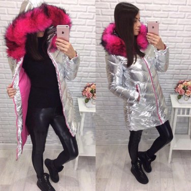 Silver Surface Large Faux Fur Collar 2017 Fashion Thick Cotton Padded Winter Women Coat Winter Jacke