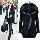 Elegant Female Overcoat New Fashion 2016 Winter Women\'s Black Fur Collar Long Sleeve Zipper Woolen 