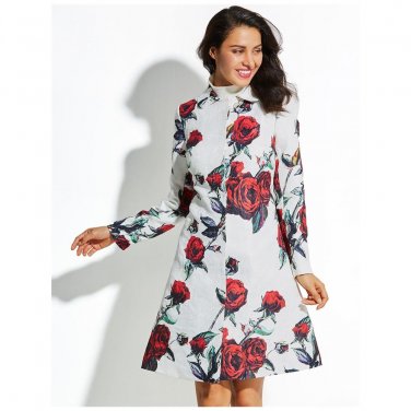 Flower Ture Red Polyester Duster Coat