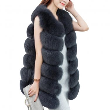 Plus Size 3XL Winter Warm Thick Women Faux Fox Fur Coat Vest Fashion Long Fur Vests Coats England St