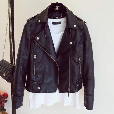 New Autumn Winter Pu Leather Jacket Faux Soft Leather Coat Slim Black Rivet Zipper Motorcycle Jacket