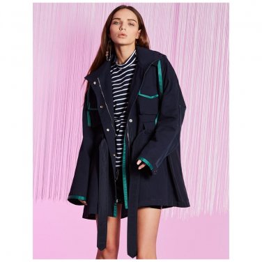 Solid Color Ink Blue Trench Jacket