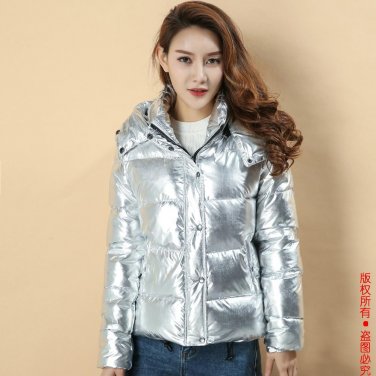 Women winter jackets Short warm coat Silver metal color bread style 2017 ladies parka winterjas dame