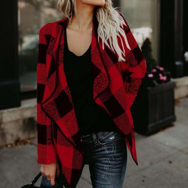 Wool Coat Autumn 2017 Winter Jackets Women Blazers Coat Plaid Cardigan Long Sleeve Casual Lapel Irre
