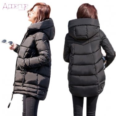 APOENGE Women\'s Winter Jackets 2017 New Padded-Cotton Coats Medium-Long Hooded Overcoats Female Thi
