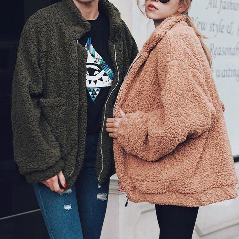 Fashion Women Fluffy Shaggy Faux Fur Warm Winter Coat Cardigan Jacket Lady Outwear Tops Long Sleeve