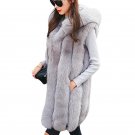 2017 Winter Faux Fur Vest Women Hairy Thick Warm Fox Fur Long Hooded Coat Outerwear Fashion Solid Gi