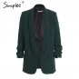Simplee Turn-down pocket blazer coat women Ruched sleeve black suit blazer Cool OL slim winter outer